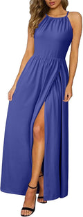 Women's Summer Maxi Dress Sleeveless Floral Split - Flowy Fit