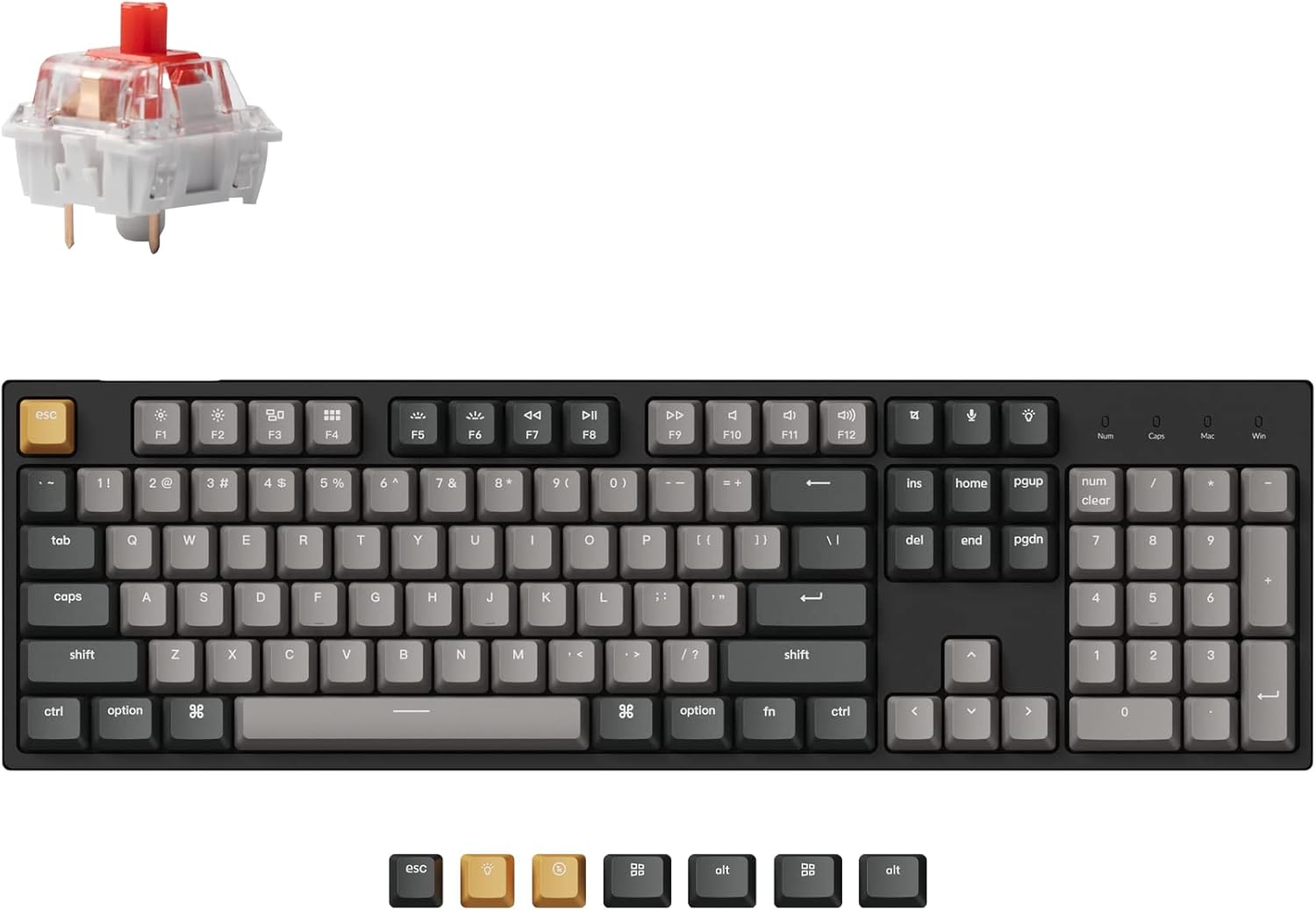 Keychron C2 Pro Custom Keyboard, Red Switch, White Backlit