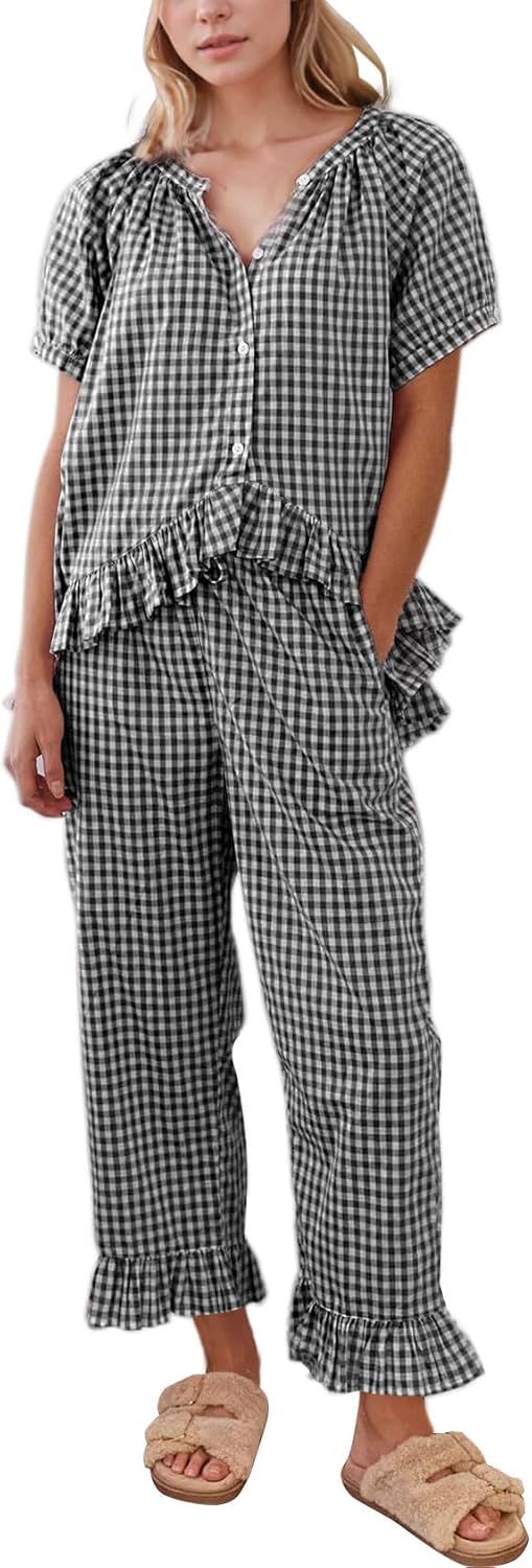 Flygo Womens Plaid Pajamas Set for Ultimate Comfort and Style