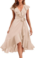 Cross V Neck Ruffle Midi Dress - Flowy Summer Boho Split Hem