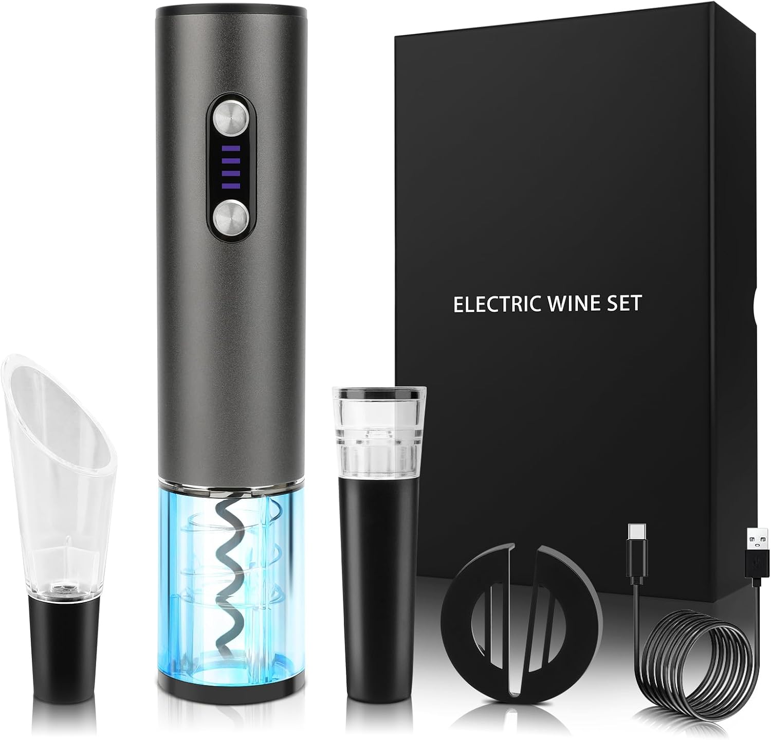 Electric Wine Opener Kit with Foil Cutter and Aerator Gift Set
