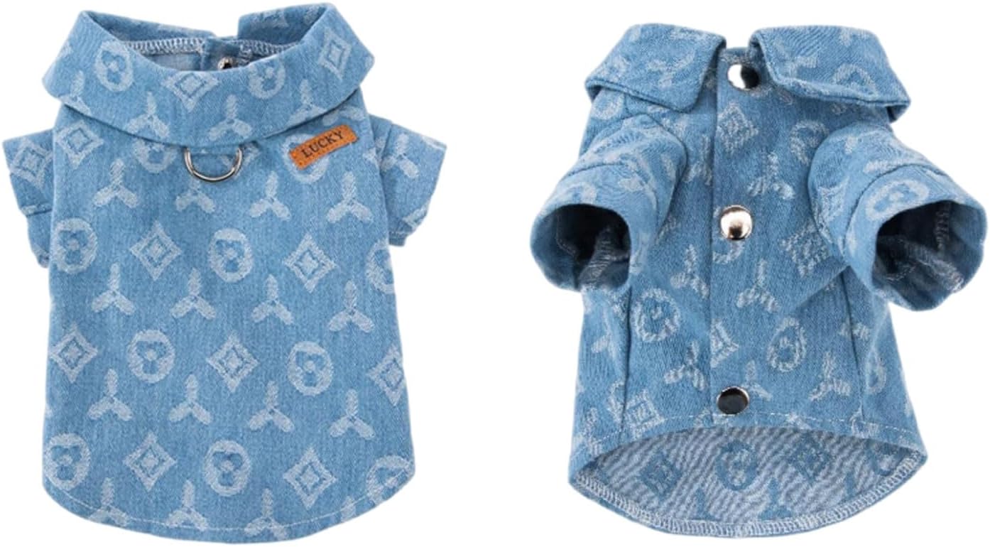 Stylish Dog Denim Shirt with Leash Ring - Light Blue XS