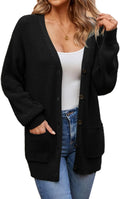 100% Cotton Cardigan for Women Lantern Sleeve Oversized Sweater - Cozy