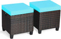 Outdoor Patio Ottoman Set 2 Pieces - Durable Rattan Footstool