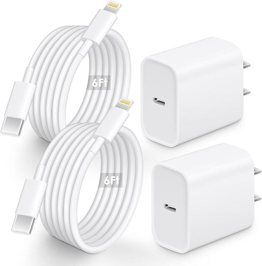 Fast Charge 2 Pack 20W PD i Phone Charger + 6FT Cable AISNI