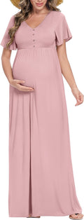 Maternity Dresses for Women Fall Maxi Dress with Decorative Button