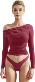 SUUKSESS Women Off Shoulder Long Sleeve Fitted Crop Top (Style GQJC)