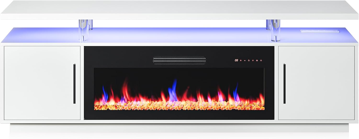 79 TV Stand with Electric Fireplace & USB Outlet - Avenue