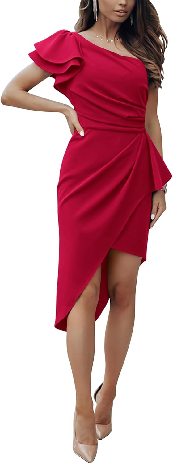 Elegant One Shoulder Cocktail Dress for Women by BTFBM