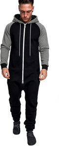 Mens Jumpsuit Onesie Rompers Full Zip Hooded Tracksuit - Comfortable