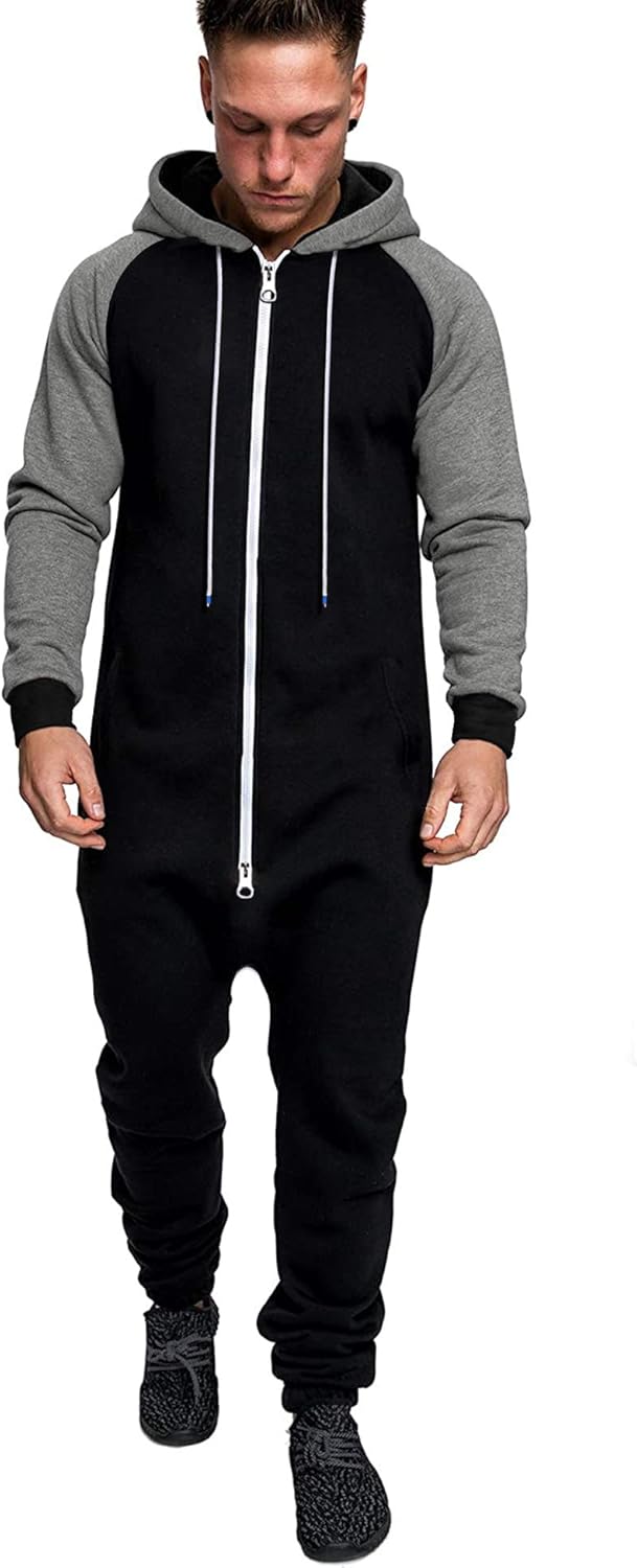 COOFANDY Mens Jumpsuit Rompers with Drawstring Hood and Pockets