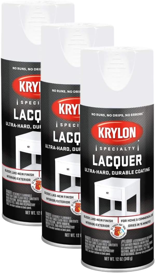 Krylon K07031777 Gloss White Lacquer Spray for Ultra-Hard Finish