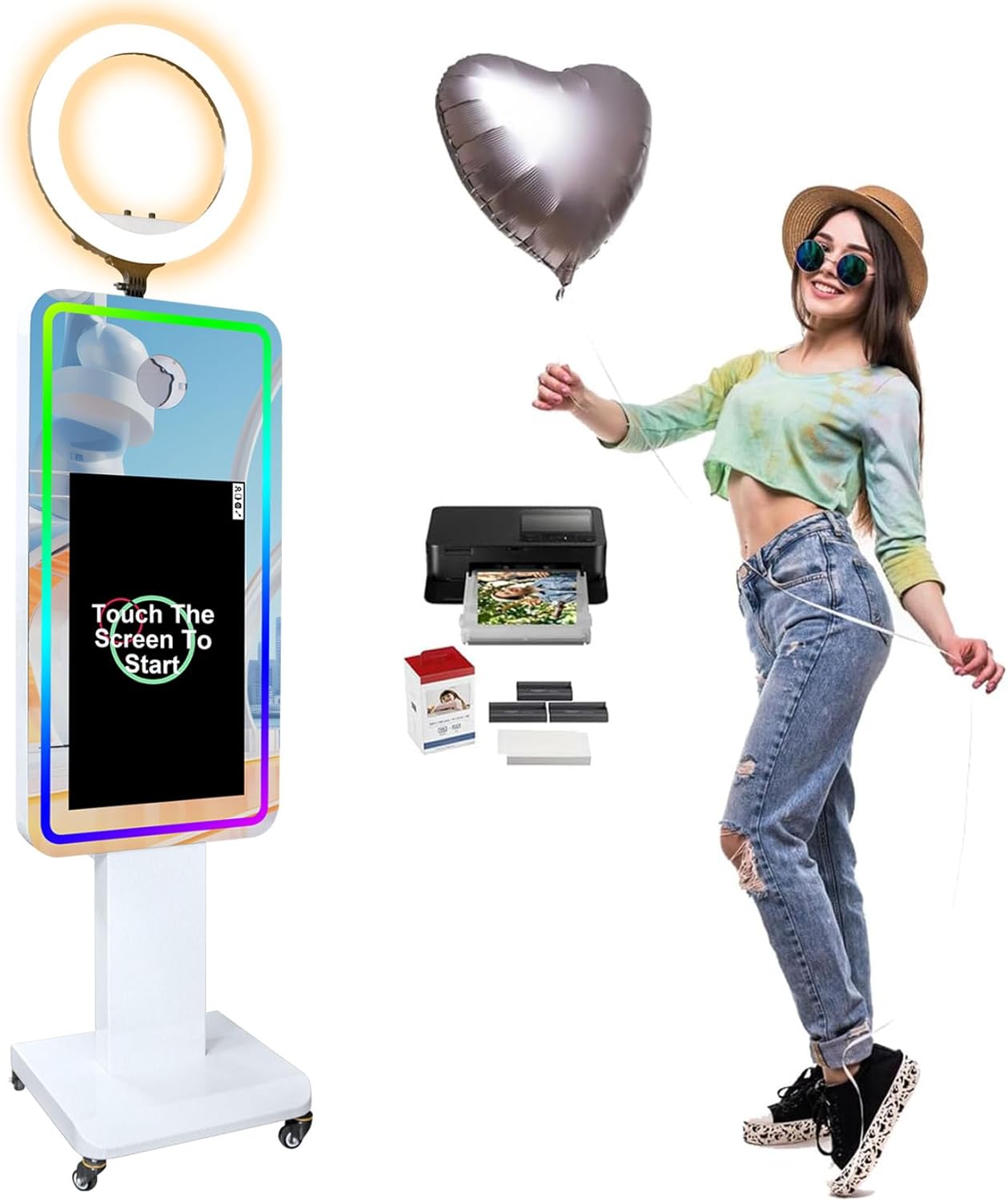 Magic Mirror Photo Booth with Printer for Events and Weddings