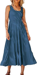 Women's Summer Sleeveless Smocked Sundress - Lightweight Beach Midi