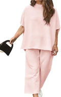 Beautife Plus Size 2 Piece Lounge Set - Relaxed Batwing Top & Pants