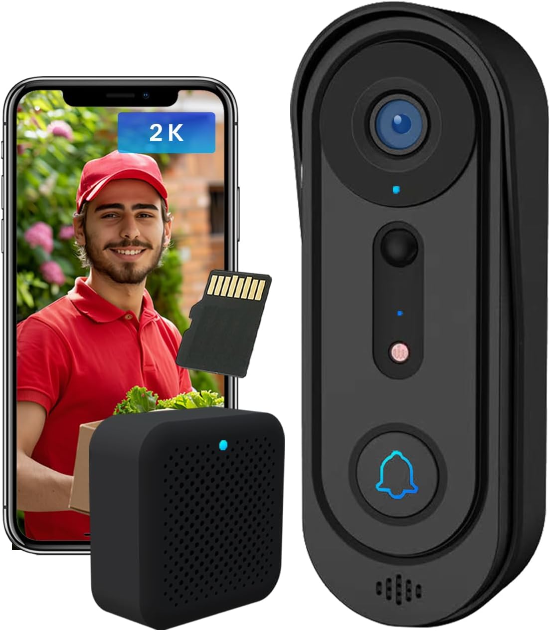2K Wireless Doorbell Camera: No Fees, AI Detection, Two-Way Audio