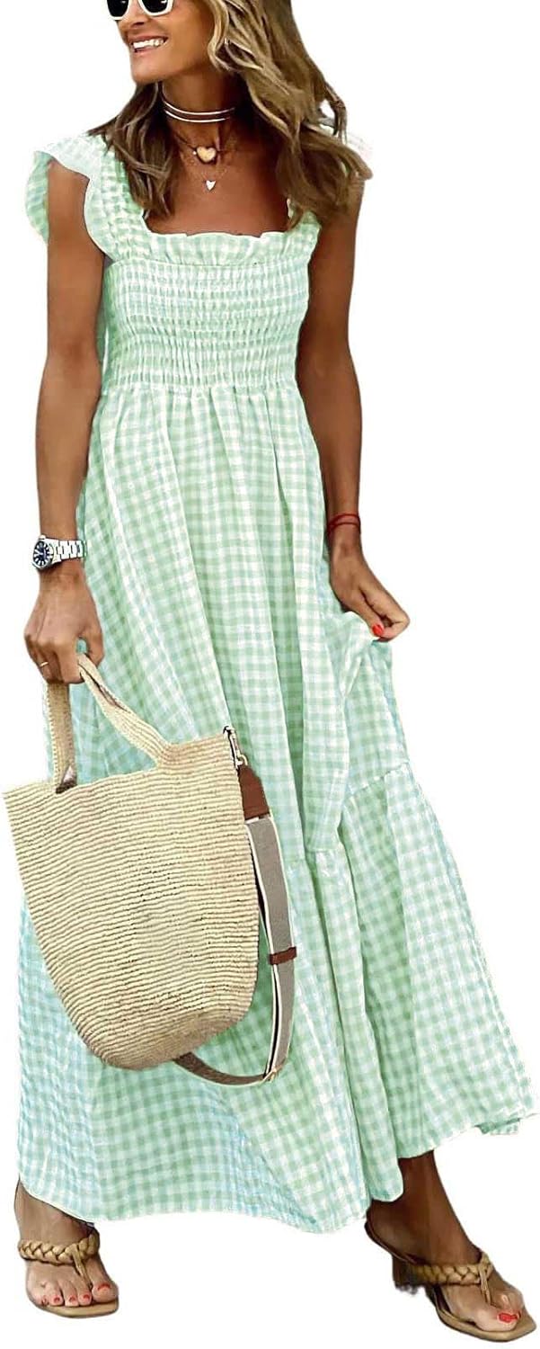 Chouyatou Women's Retro Plaid Smocked Dress for Every Occasion