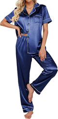 Silk Satin Pajamas Set for Women - Short Sleeve Button Down