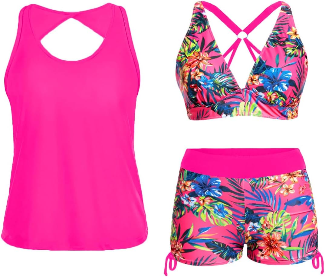 Yonique 3 Piece Tankini Swimsuits for Women with Boy Shorts