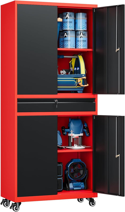 Yizosh Metal Garage Storage Cabinet with Locking Doors and Wheels
