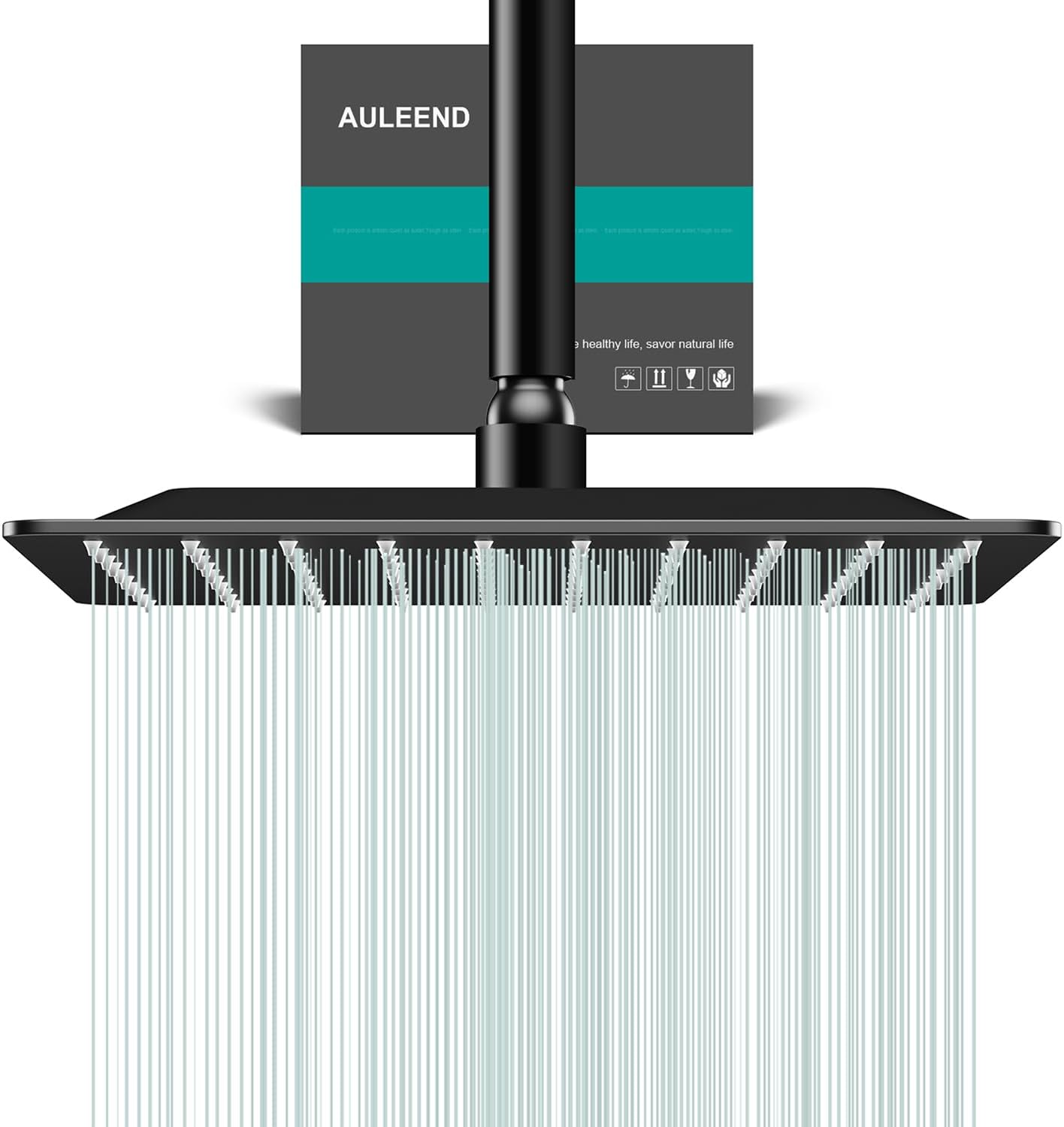 Square Rain Shower Head, High Flow Stainless Steel, Matte Black
