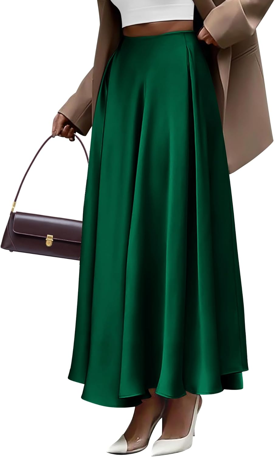 Elegant Satin Flowy A-Line Maxi Skirt for Women Night Out