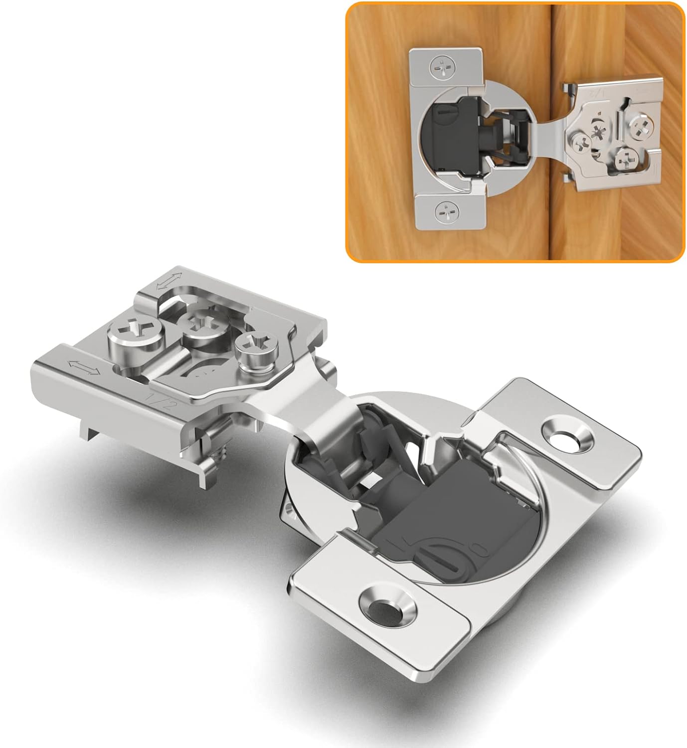 60 Pack 1/2in Overlay Soft Close Concealed Hinges for Cabinets