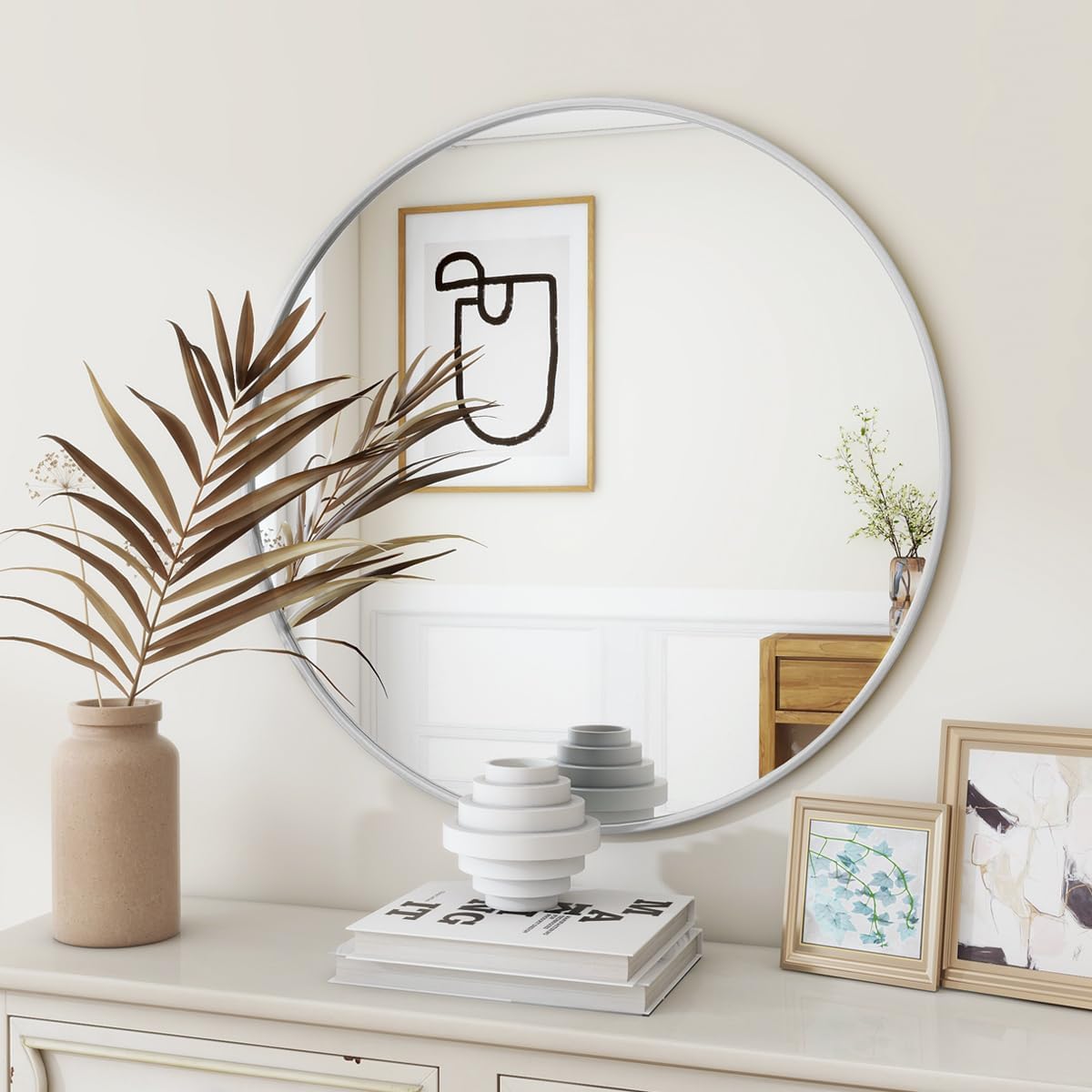 20 Inch Round Mirror with Metal Frame for Elegant Spaces