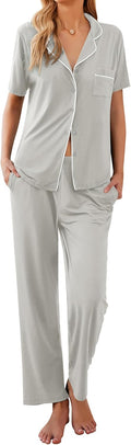 Ekouaer Women Pajamas Set Cotton-Blend Short Sleeve with Long Pants