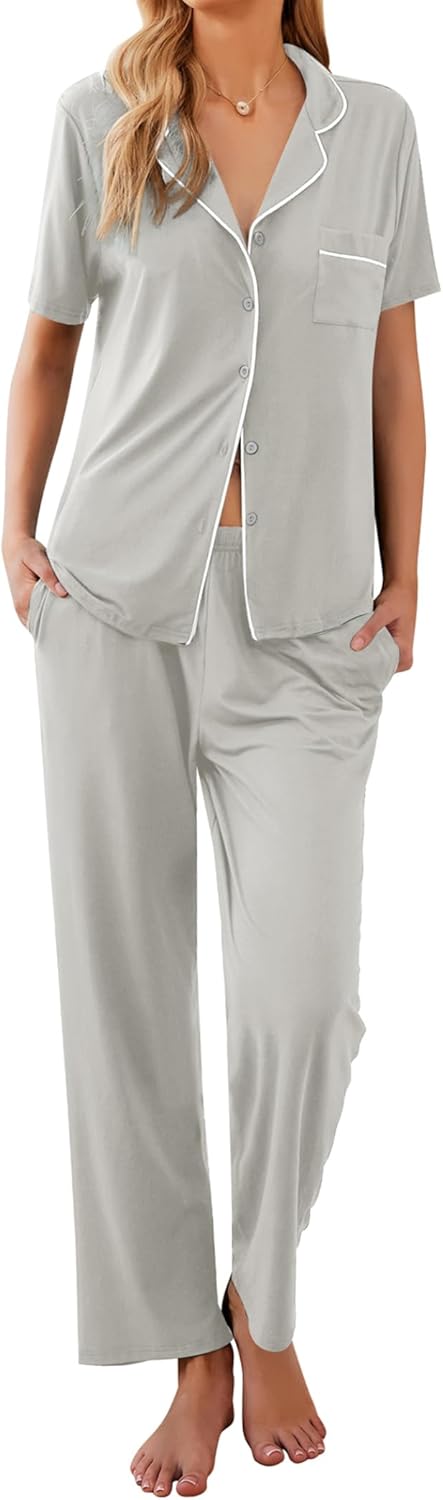 Ekouaer Women Pajamas Set Soft Button Down Sleepwear Pjs