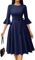HomRain Women's Church Dress Midi Vintage Bell Sleeve - Flattering Fit