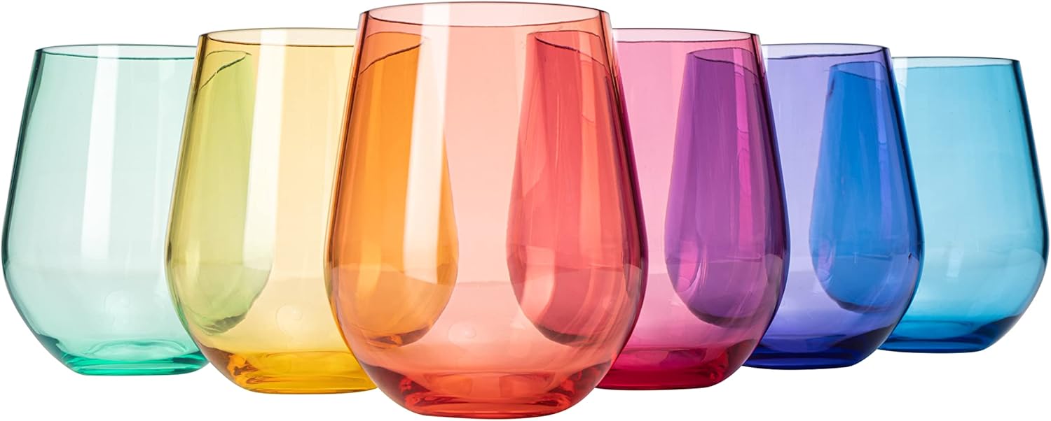 Elegant Unbreakable Stemless Wine Glasses Set of 6 for Parties