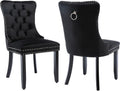 Black Velvet Dining Chairs Set of 2 - Tufted Nailhead Accent Chairs