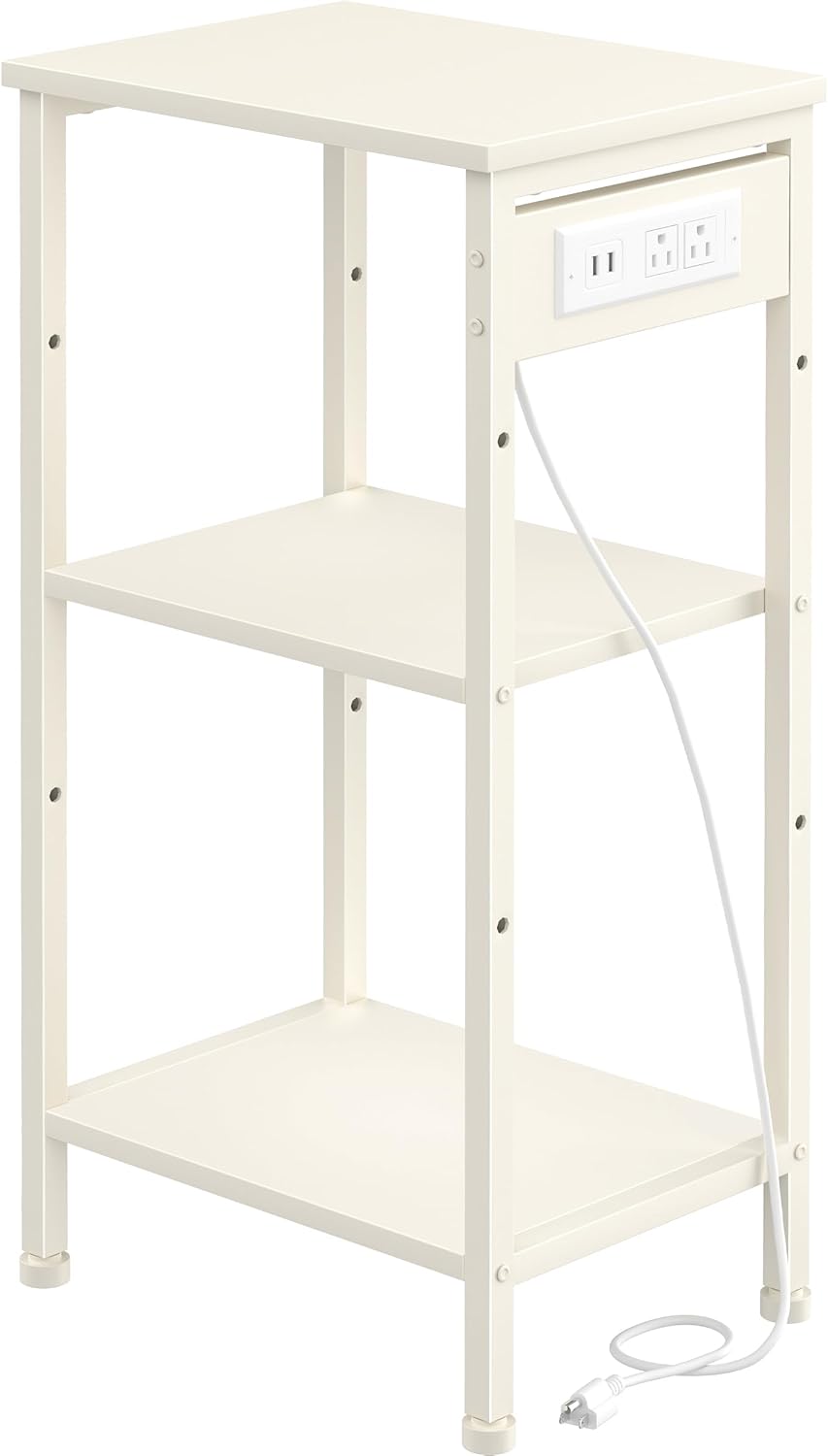 Tall End Table with Charging Station for Small Spaces