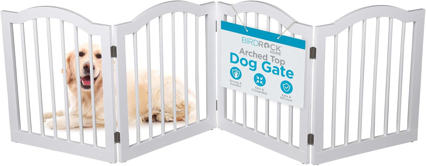Arched Top Dog Gate - 4 Panel Wooden Pet Barrier for Pets