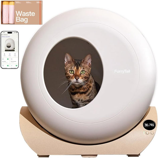 Furrytail Self-Cleaning Litter Box - Odor Control, Spacious Interior, App-Enabled