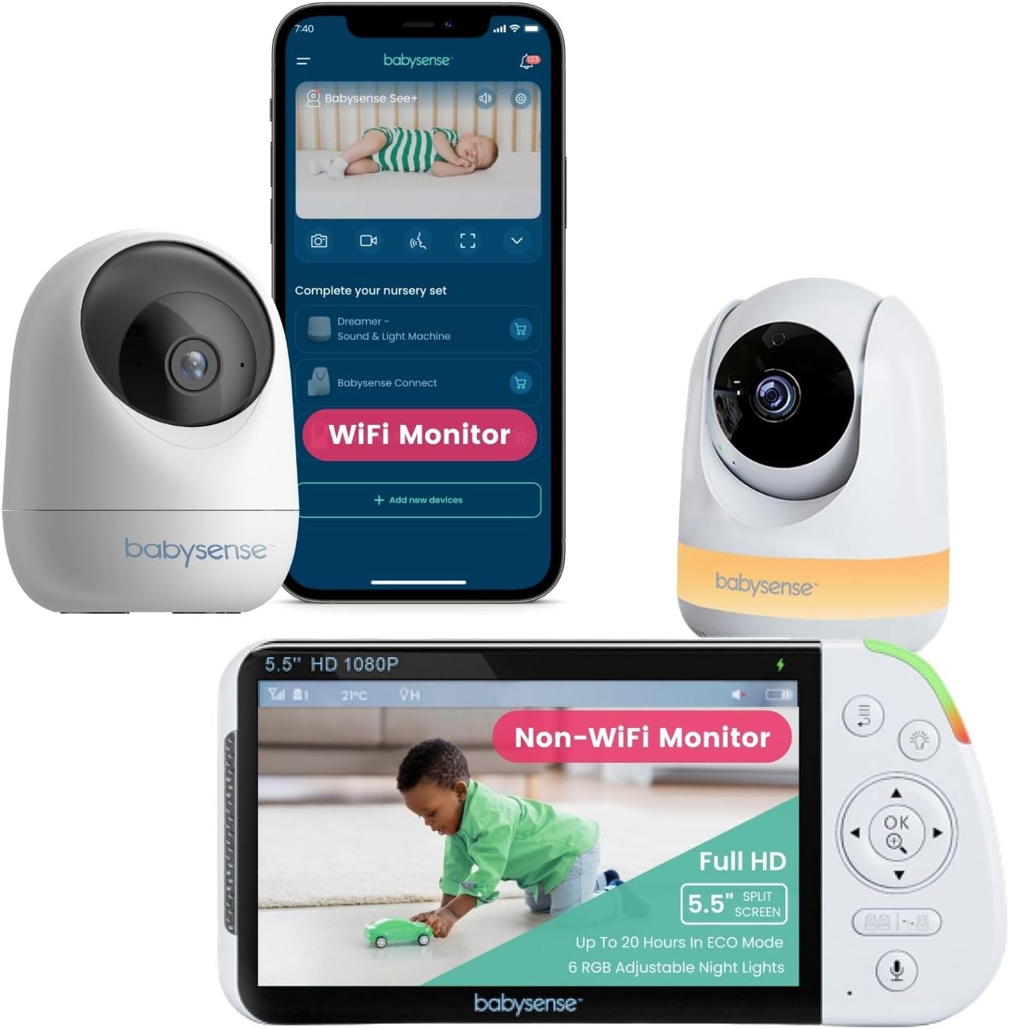Babysense HD Baby Monitor + Bonus WiFi Cam: Ultimate Security