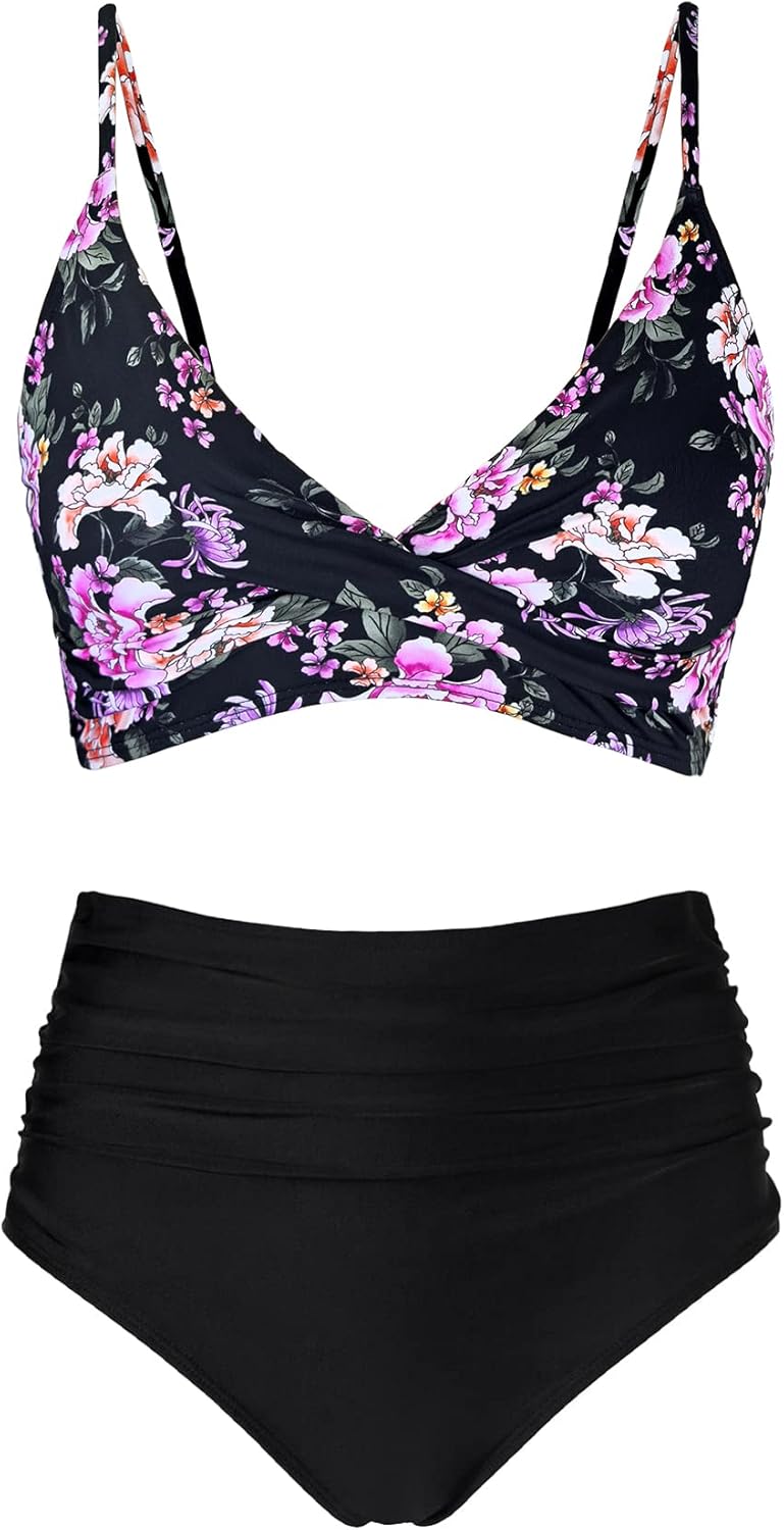 Women's High Waisted Bikini Sets with Push Up Twist Front Design
