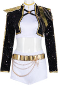 Girls and Adult Demon Costume - Black and Gold Cosplay Dress Suit