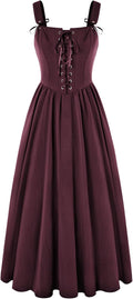 Scarlet Darkness Women Renaissance Lace-Up Long Dress - Deep Maroon