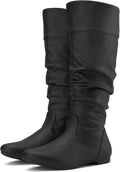 Slouchy Knee High Boots for Women - Pull On Flat Black Boots