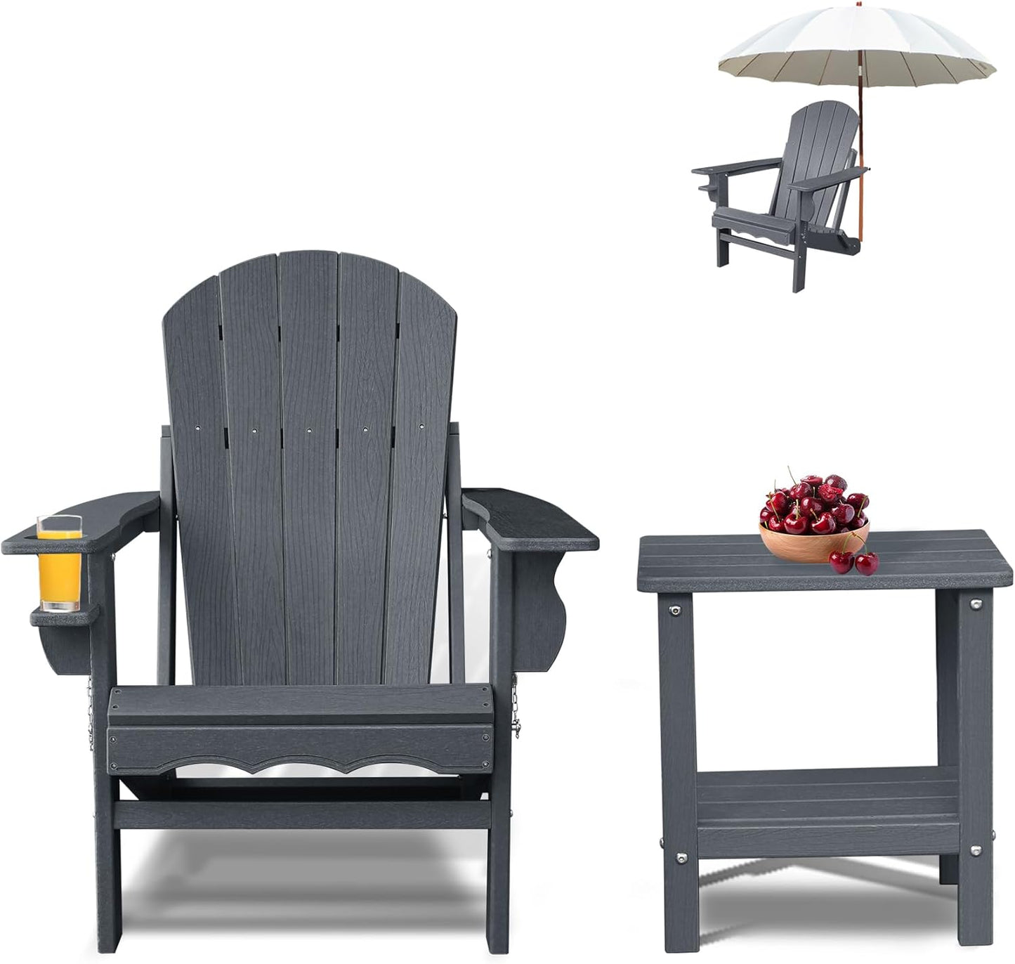 Folding Adirondack Chairs with Side Table for Outdoor Comfort