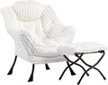 Lazy Chair with Foldable Ottoman - Comfy Faux Fur Lounge Chair