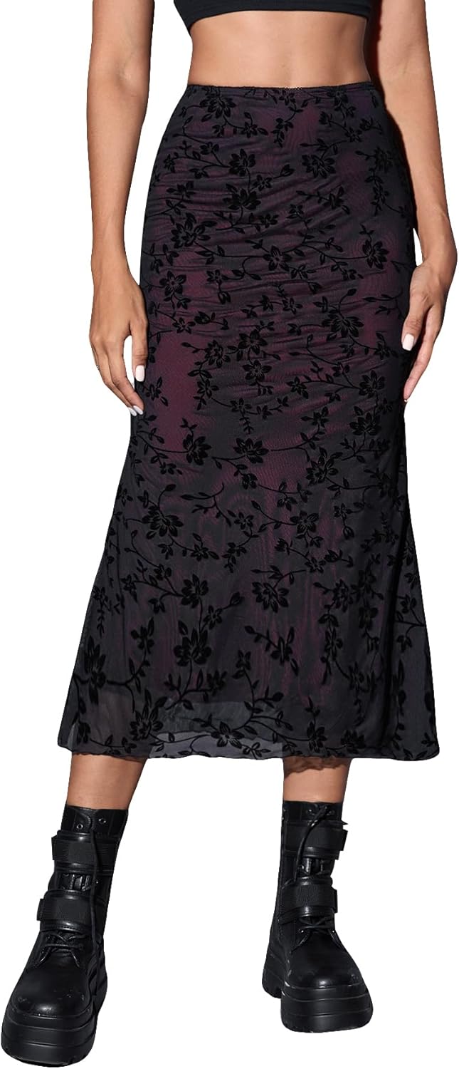 High Waisted Mesh Skirt for Y2K Style and Goth Fashion