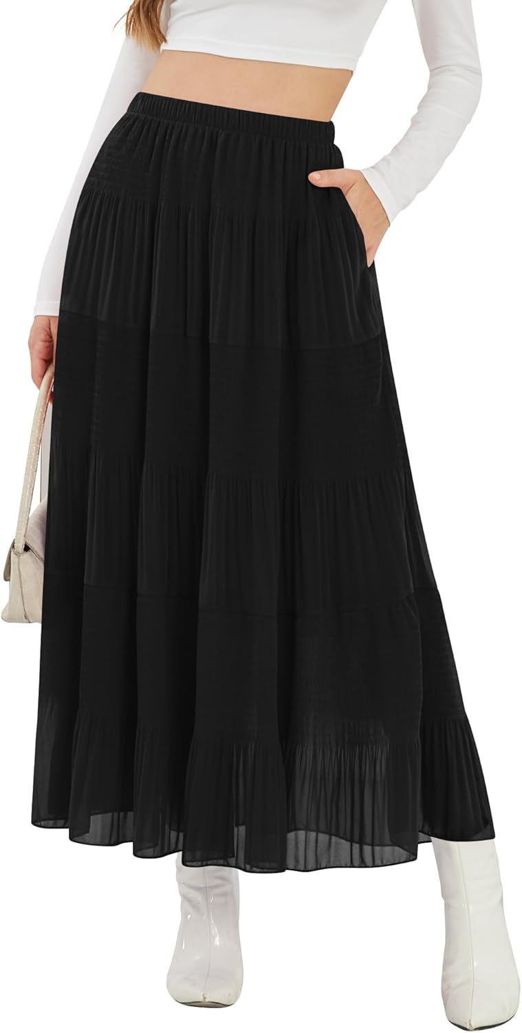 NASHALYLY Women's High Waisted Maxi Skirt with Pockets