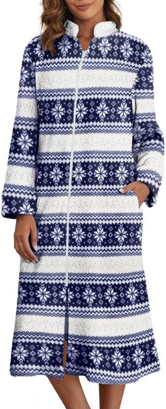 Ekouaer Women's Zip Up Robe Fleece Bathrobe for Comfort