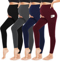 4 Pack Womens Maternity Leggings with Pockets Over the Belly - Soft
