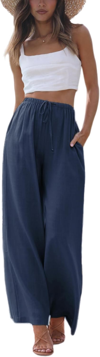 Faleave Women's Cotton Linen Summer Palazzo Pants for Beach Style