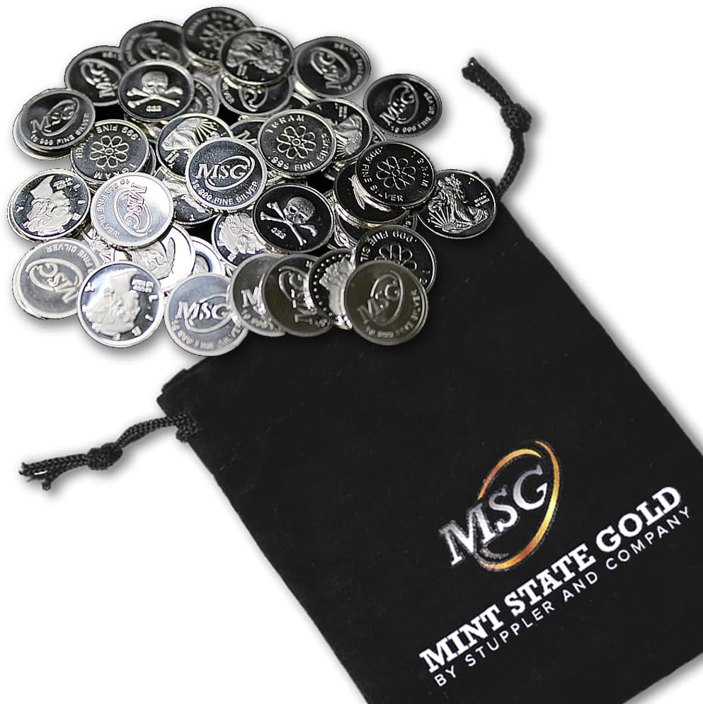 One Gram .999 Pure Silver Rounds in Jewelry Pouch for Collectors