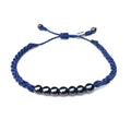Indigo Blue Beaded Hematite Friendship Bracelet - Handmade Macrame